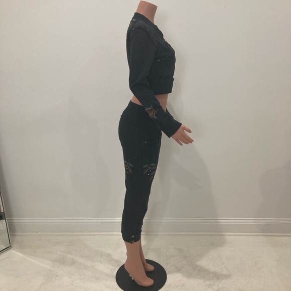 Tokyo Denim Bank ~ Black Embroidered Zip Up Jogging Suit Medium - Picture 6 of 16